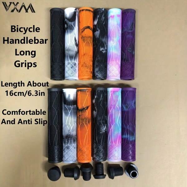 1 Paio di manopole per manubrio di bicicletta, coperture colorate per manubrio di mountain bike lunghe, maniche per manubrio di bicicletta morbide antiscivolo e ammortizzanti, adatte per manubri di bicicletta più lunghi, lunghe circa 16cm/6,3 pollici, con tappi antipolvere