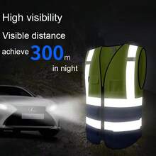 High Visibility Reflective Vest With Pockets And Zipper Front, Neon Yellow, Meets ANSI/ISEA Standards - Green and Black Color Matching 1 - View 6