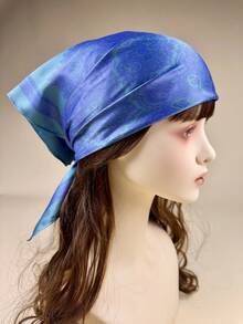 1 件女士鱼类动物印花方形围巾优雅围巾头巾女士缎面头巾发饰 - 藍色 - 查看 4