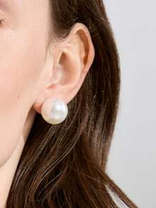 2pcs Exaggerated Faux Pearl Stud Earrings For Women, Super Large Winter Gifts - White - View 4