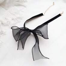 1pc Girl's Black Bow Mesh Flower Choker Necklace