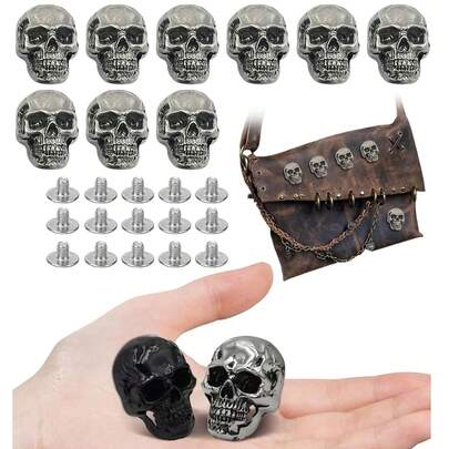 5/3/1 件骷髅图案装饰纽扣，朋克金属铆钉螺丝，复古金属 DIY 装饰，适用于包包、帽子、鞋子、夹克、腰带、牛仔裤，螺丝紧固件纽扣，坚固且不脱落