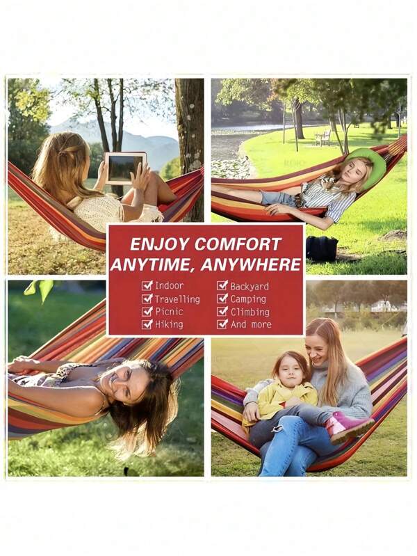 1/2 piezas Hamaca de tela de color azul y colorido con diseño antivuelco - Soporta 330 libras, correas amigables con los árboles, bolsa de transporte portátil - Perfecta para uso en exteriores, interiores y campamento