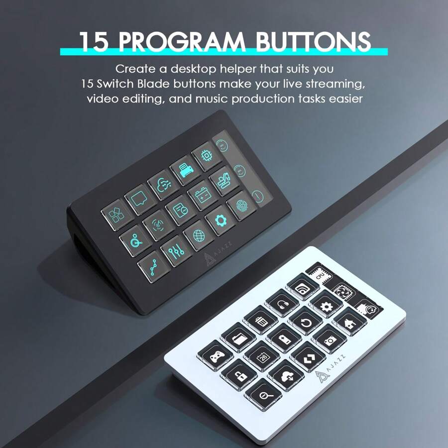 Stream Studio Controller ATTACK SHARK * A.JAZZ AKP153 Stream Studio Controller Keypad Type-C Wired With 15 Macro LCD Key&1 Side Screen Display Detachable Stand