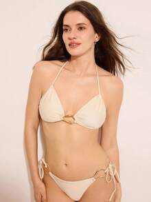 Costasola Conjunto de ropa de playa para mujeres para vacaciones de primavera: Accesorios de moda con escote de atar, traje de baño sexy y hueco para resort de playa - Albaricoque - Ver 3