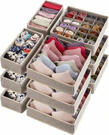 Lifewit Closet Underwear Drawer Organizer Divider, 16 Pieces Fabric Foldable Dresser Organizers And Storage Bins Storing Lingerie, Bra, Undies, Gray - Grey - View 1