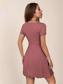 Vestido Midi Corto Sexy   Liso    Casual  Elegante  Sexy  Dulce  Fiesta  Night    Nudo  Cordón    Ideal Para  Playa  Noche de fiesta  Boda  Vacaciones  Oficina  Casa  Formal y de noche  Sesión de fotos  Calle  Despedida de soltera #SensaciónDelujo #EstiloRomanticoDeSanValentín - Rosa Palo - Ver 4