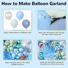 Under The Sea Balloons Garland Arch Kit, 123pcs Dusty Blue Teal Pastel Green Metallic Blue Green Ocean Balloon With Transparent Balloons For Shark BabyShower Sea Animal Birthday Party Decorations