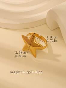 1 件 18K 镀金不锈钢几何 3D 五角星开口戒指，高品质防过敏防水戒指，时尚女士日常佩戴珠宝 - 金黃色 - 查看 3