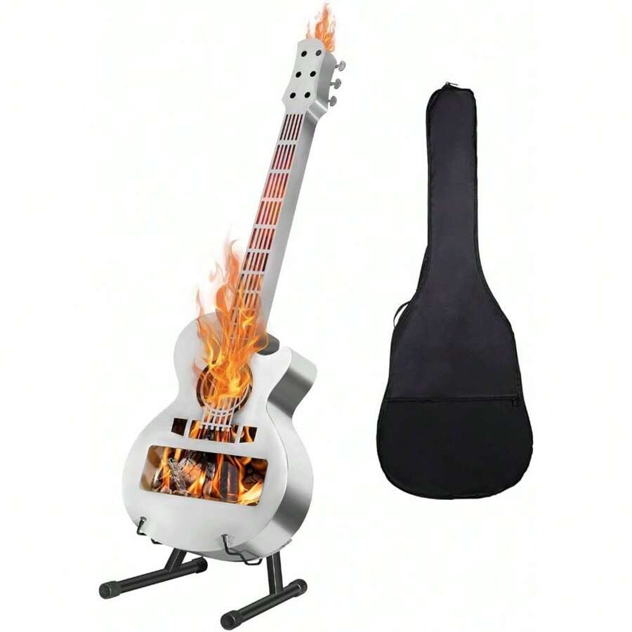 Portable Outdoor Solo Stove Fire Pit Brazier, Personalize Wood Burning Smokeless Fireplace Stainless Steel Guitar Style Firepit With Carry Bag For Camping Party Patio Yard Garden Picnic Bonfire