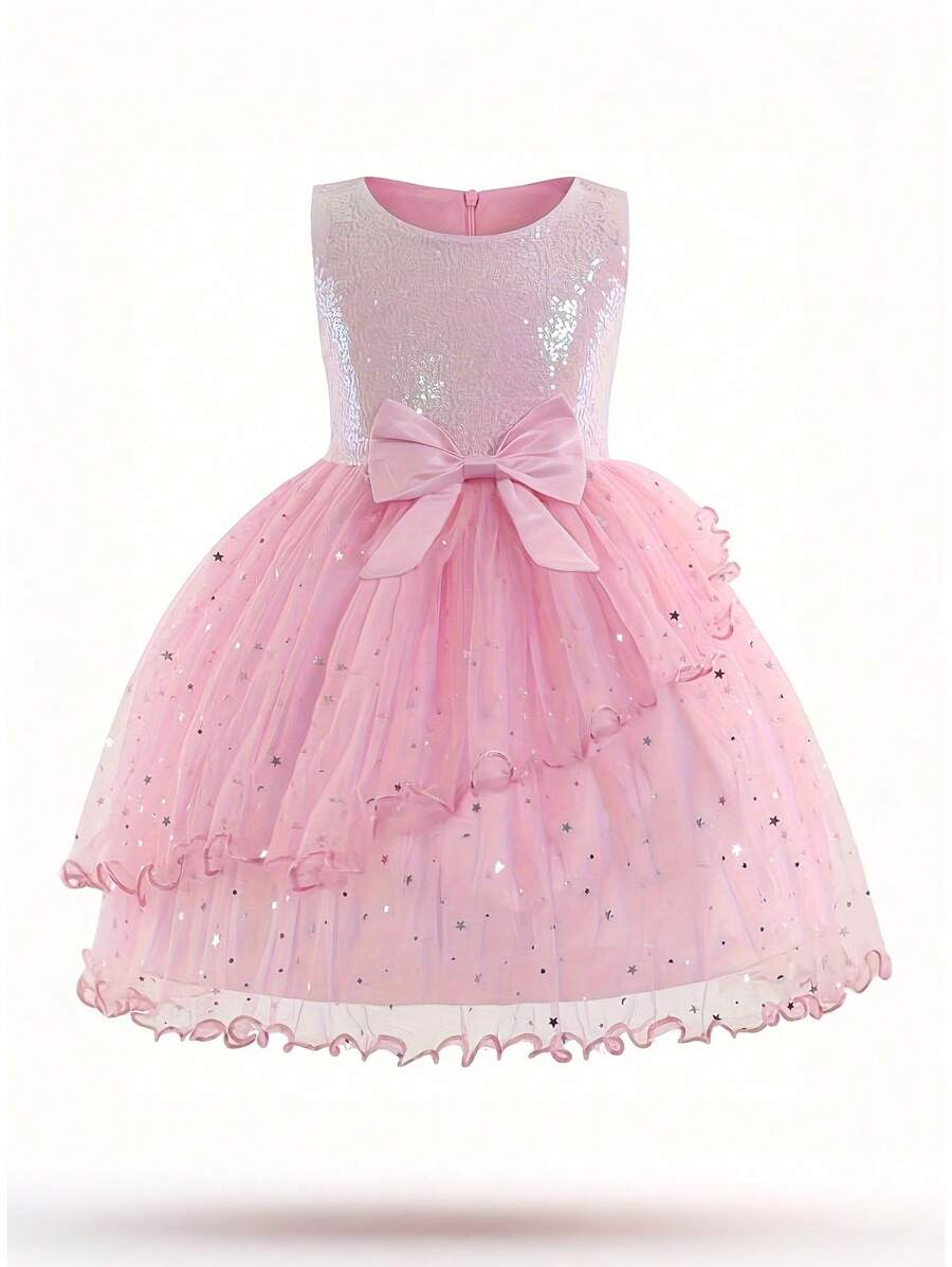 coviviky Vestido formal elegante sin mangas para el verano con estrellas de lentejuelas, malla y cierre con cremallera en la espalda con lazo