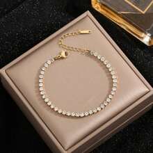 Nova pulseira de aço titânio 18K, estilo europeu e americano, simples e versátil, para mulheres, com várias fileiras de diamantes, microincrustação de zircônias, 17+5 cm