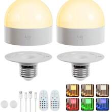 Rechargeable Smart Light Bulb With Remote And Timer,Battery Operated Light Bulb For Sconces And Lamps,Detachable Charging For Non-Hardwired Fixture, 3 Color Temperatures + 12 RGB Colors,1/2pcs E26/27