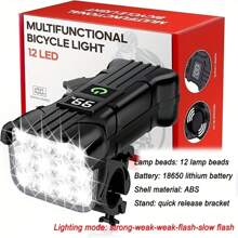 Juego de luces delanteras y traseras para bicicleta, 12 perlas LED, resistente al agua IPX4, alta luminosidad, fácil instalación, luz delantera con bocina, indicador de nivel de batería, 5 modos de iluminación, faro de bicicleta