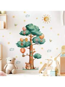 2 件套俏皮丛林动物墙贴，适用于儿童房 - 可移除婴儿房装饰，撕下粘贴卡通动物游戏室贴纸，婴儿淋浴冒险礼物创意家居装饰 - 彩色 - 查看 8