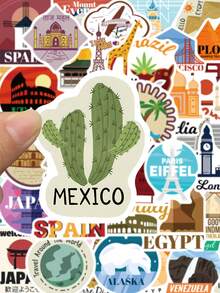 50/65 piezas Pegatinas de viajes alrededor del mundo, pegatinas de vinilo de países y ciudades del mundo, diseño de mapa de viajes, resistentes al agua, para decoración escolar, suministros de maestros, recompensas de comportamiento y decoración DIY - Multicolor - Ver 8