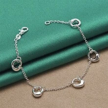 Elegant 1pc 8Inches 925 Silver Plated Simple Round Water Drop Bracelet For Men Women Luxury Christmas Party Jewelry Ornaments Gift - Silver - View 6