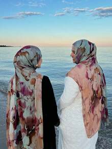 1条女士时尚波西米亚水彩大理石纹印花围巾，休闲街头风围巾 - 水彩 - 查看 7