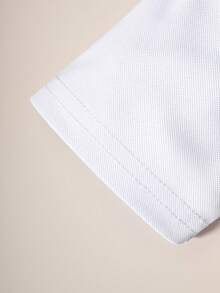 3件組男童多色刺繡短袖 Polo 衫，對比條紋領口學院風上衣，適合返校季與日常穿著 - 酒紅色 - 查看 6