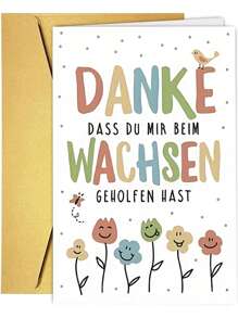 1Pc Handmade German Thank You Card With Envelope - Premium Paper, Colorful Cartoon Design For Birthdays, Anniversaries, And Creative Educators - "Danke" Message In German, Flower Illustrations, Perfect Gift For Any Occasion, Teacher Appreciation Card | Playful Design | Quality Envelope, Cute Card