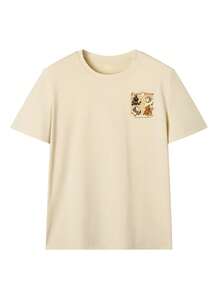 200g Pure Cotton T-Shirt 2025 Summer Ladies New Short Sleeve Pure Cotton Holiday Pattern Short Sleeve Round Neck Couple Wear Small Shirt Tops - 杏色 - 查看 3