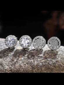 ORAZIO 1 Par de Pendientes de Botón con Circonita Cúbica para Hombre y Mujer, Juego de Pendientes con Poste de Plata de Ley 925 Chapados en Oro de 14K Hipoalergénicos, Redondos y Cuadrados con Circonitas Cúbicas Enchapadas, Pendientes Simulados con Halo de Diamante