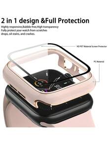1pc Pink Women Men Fashionable Carved 2 In 1 Ultra-Thin Tempered Glass Screen Protector Anti-Fall Watch Case, Compatible With Apple Watch Case 38/40/41/42/44/45/46/49Mm, For Apple Watch Series Ultra/SE/11/10/9/8/7/6/5/4/3/2/1, Intelligent Watch Case Accessories