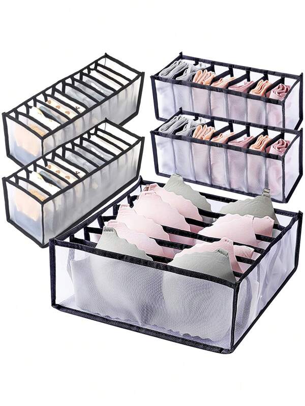1pc Foldable Closet Organizer -Plaid Lingerie Organizer Bag-Multi-Sized Drawer Dividers For Lingerie, Socks & Ties