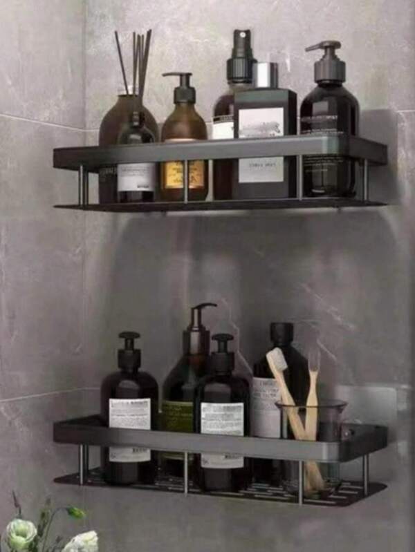 1pc Shower Caddy Shelf, Bathroom Shower Rack, Stainless Steel Suction Cup Toilet Rack, Toilet Organizer Rack
