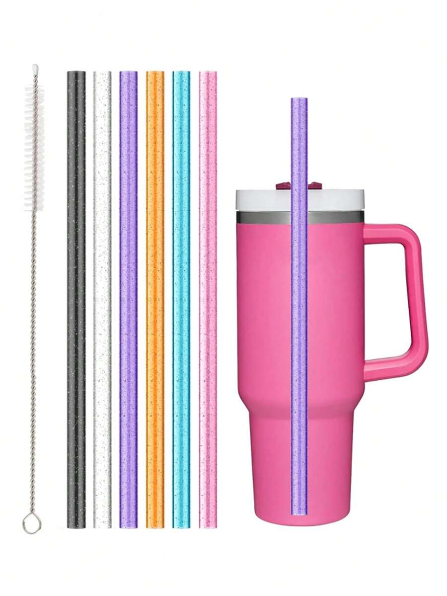 6 包替换吸管适用于 40 盎司 30 盎司 20 盎司 14 盎司探险旅行杯，可重复使用闪光吸管带刷子与 Cup 马克杯配件兼容 - 彩色 - 查看 1