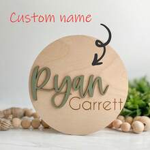 Announcement Sign With Birth Stats | Matching Name Plate | Wood Sign For Name Reveal | Personalized Name Sign | Sign For Hospital,Graphic Print - Baby Name Tags - View 2