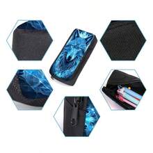 Wolf Pattern Printed Backpack Three Pieces Set (Single-Layer Backpack + Shoulder Strap Lunch Bag + Single-Layer Pencil Bag) Bag For School College - Black - View 6