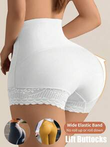 1pc Braga Faja Tiro Alto Sin Costuras. Control Abdomen, Levanta Glúteos, Detalle Encaje. - Blanco - Ver 5