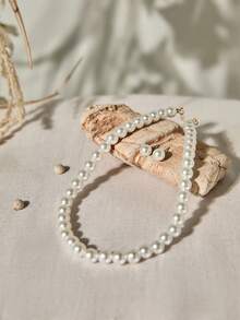 1 Set Vacation Faux Pearl Necklace And Earrings Winter Gifts - White 0.8cm - View 1