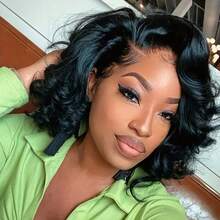 Luxurious Short Bob Wigs Human Hair Pre Plucked With Baby Hair 250 Density Body Wave 4*4 Lace Front Human Hair Wigs For Women High-Quality Wigs Perfect For Everyday - Natural Black - 查看 3