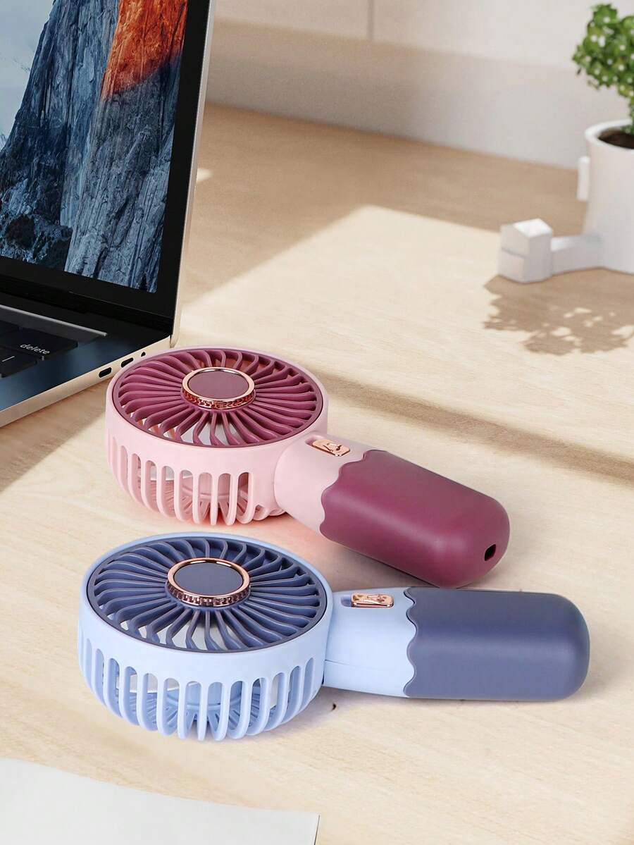 AOYI 1 pieza Mini ventilador eléctrico portátil recargable, diseño minimalista con acabado electrolítico, cable de carga USB, base para soporte de teléfono