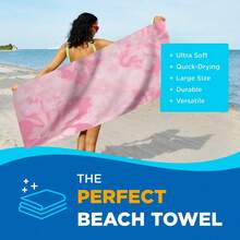 1 件夏季粉色图案沙滩巾，超柔软纤维沙滩巾，运动毛巾，适合夏季、海滩、游泳池旅行必需品旅行配件海滩必需品 - 彩色 - 查看 9