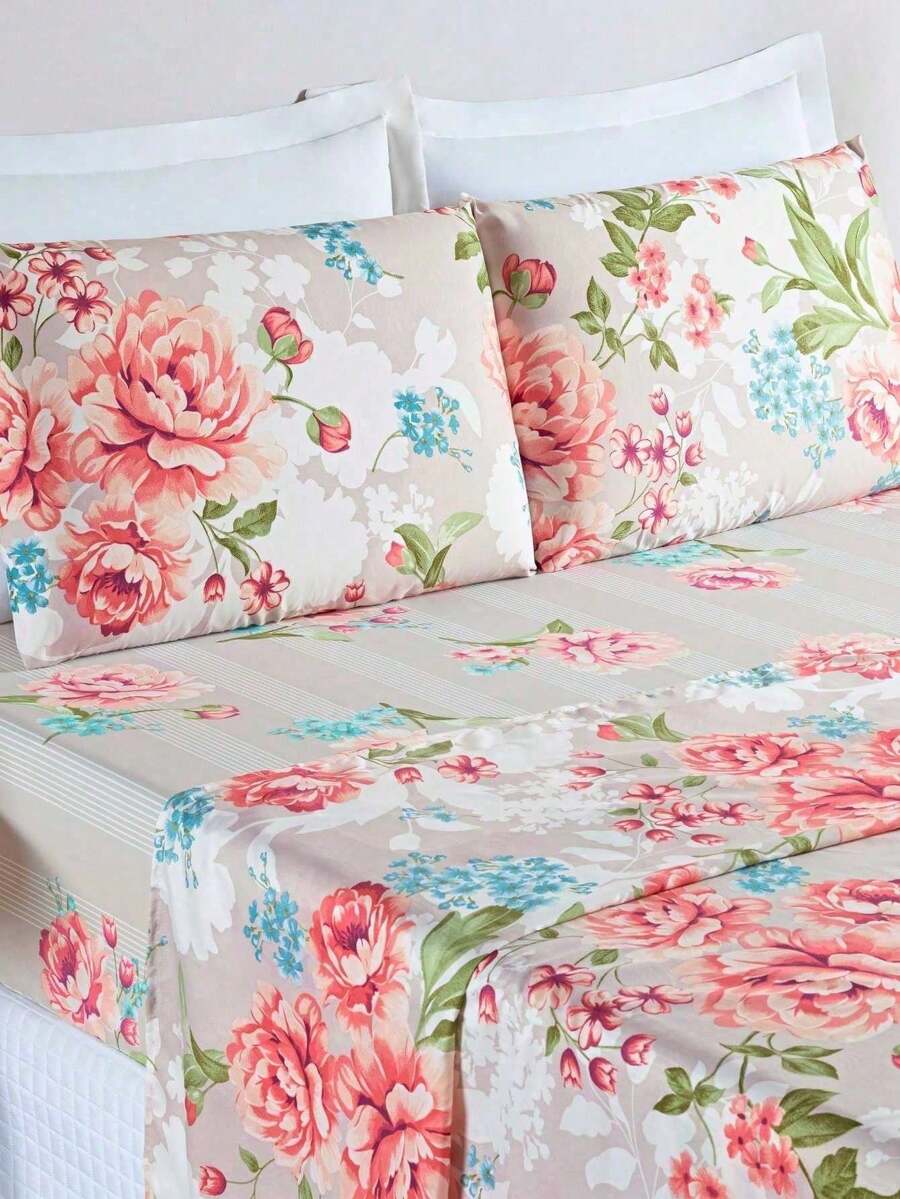3 Piece King/Queen/Double/Single Bed Set Bouti Fitted Sheet With Elastic All Around And Pillowcases - Fresh - View 1