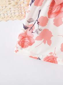 Conjunto de top de camisola sin mangas con volantes + pantalones cortos con estampado todo sobre de girasol y decoración de lazo para niñas jóvenes