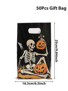 10/25/50Pcs Halloween Gift Bag,Pumpkin And Skeleton Pattern Gift Wrapping Bag With Black Base,Halloween Gift Packaging Bag,Halloween Candy Bag,Halloween Snack Food Storage Bag,Halloween Party Favor Bag,Tote Bag,Trick Or Treat Decoration For Halloween,Halloween Party Decorations,Happy Halloween Decor,Festival Home Gathering Favors,Holiday Party Supplies,Fall Decor