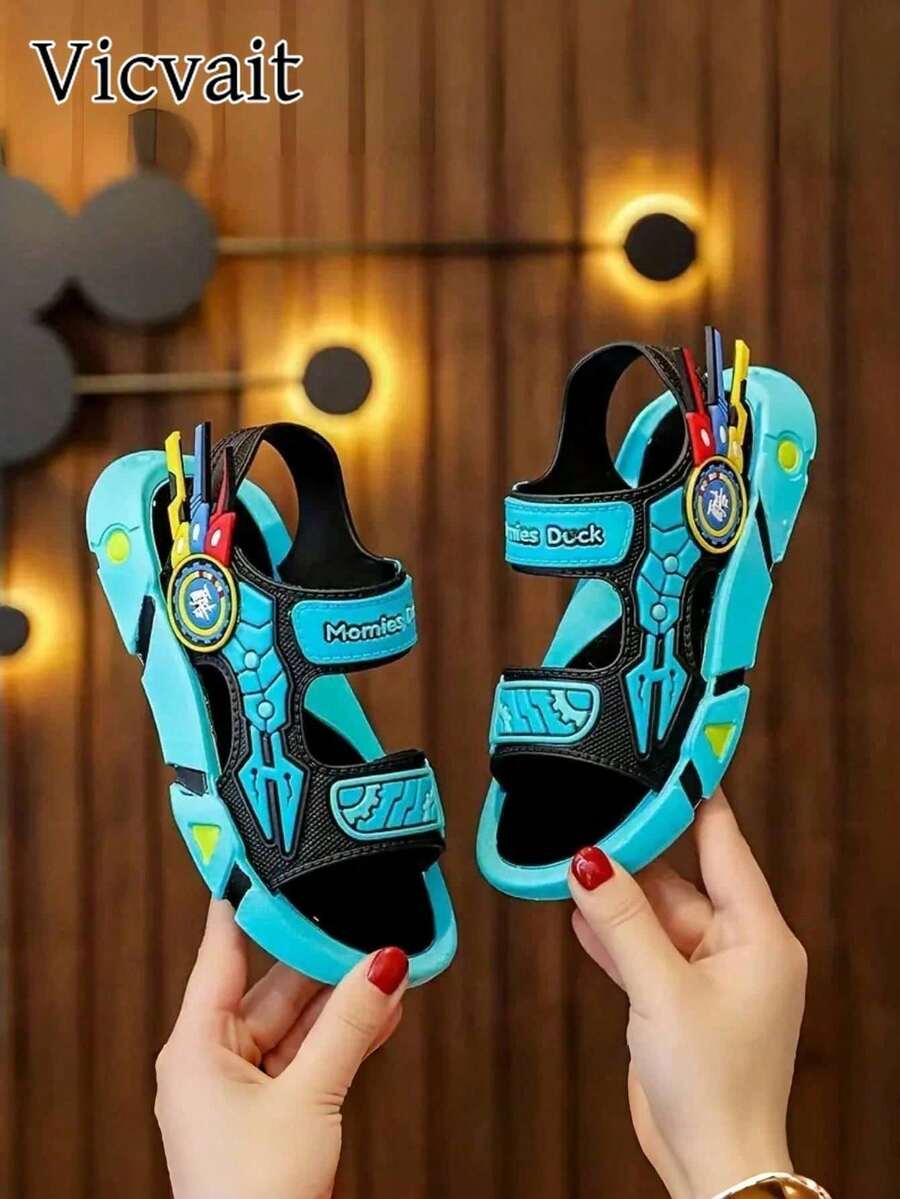 Cool Boys Sandals Summer Soft Bottom Anti-Skid Outdoor Beach Shoes Small Children Handsome Fashion Shoes - Màu xanh lam - Xem 1