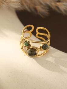 SophiaXuan 1 Stück modischer, vintage, klassisch, minimalistischer Ring aus rostfreiem Stahl mit geometrischem Stein in Braun, eleganter Alltagsschmuck/Party/Muttertags Accessoire für Frauen - Geometrie - Übersicht 14