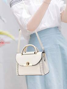 Borsa quadrata piccola da donna di colore unito, borsa a tracolla con manico superiore da donna, mini borsa a tracolla di moda, portafoglio da donna con decorazione fibbia
