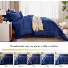Newspin Queen Bed In A Bag 8 Pieces Comforter Set, Black All Season Bed Set, Queen Bedding Sets With Comforter And Sheets, Pillow Shams, Flat Sheet, Fitted Sheet, Pillowcases And Bed Skirt - 藍色 - 方形 - 查看 6