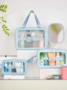 Borsa da viaggio estiva 4 in 1, organizer per articoli da toeletta impermeabile in PVC, bustina cosmetica, pochette da spiaggia, adatta per ombretti, assorbenti igienici, rossetti, cosmetici, eyeliner, gloss labbra, prodotti per la cura della pelle, essenziale per viaggi estivi, adatta per shopping, vacanze, casa, bagno, vacanze, spiaggia