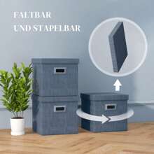 Set di 2 contenitori impilabili, pieghevoli, per soggiorno e camera da letto, 30 x 30 x 29 cm, blu