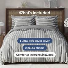 Cover Queen Size Set - Extra Soft Queen Size Duvet Cover 90 X 90 With 2 Pillow Shams - Hotel Luxury Easy Care And Fade Free W/ Zipper Closures & Ties - Breathable Bedding Set (Light Sage Green) - 45 - 灰色條紋 3(無被子) - 查看 9