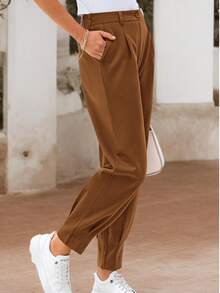 tooluck Women's High Waisted Ankle Length Trousers Slacks With Pockets Brown - 棕色 - 查看 8
