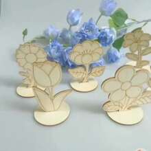 12pcs Wooden Flower Ornaments - Roses, Lilies & Sunflowers Designs For DIY Crafts, Spring & Easter Party Table Decorations, Unfinished Wood Material, Festive Craft Supplies | Vibrant Table Decor | Natural Finish Flowers, Bouquet Accessories