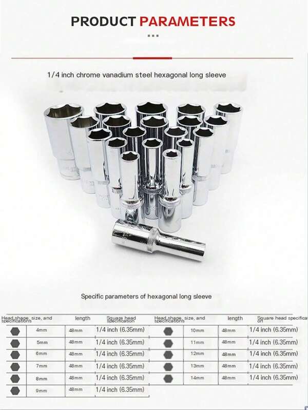 11 Piece Set Of 1/4 Extended Hexagonal Socket Head Set, Quick Ratchet Wrench, Electric Sleeve, Automotive Maintenance Tool